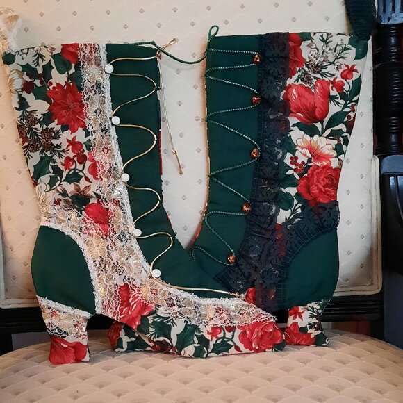 Two Handmade Victorian Christmas Stockings - Picture 1 of 7